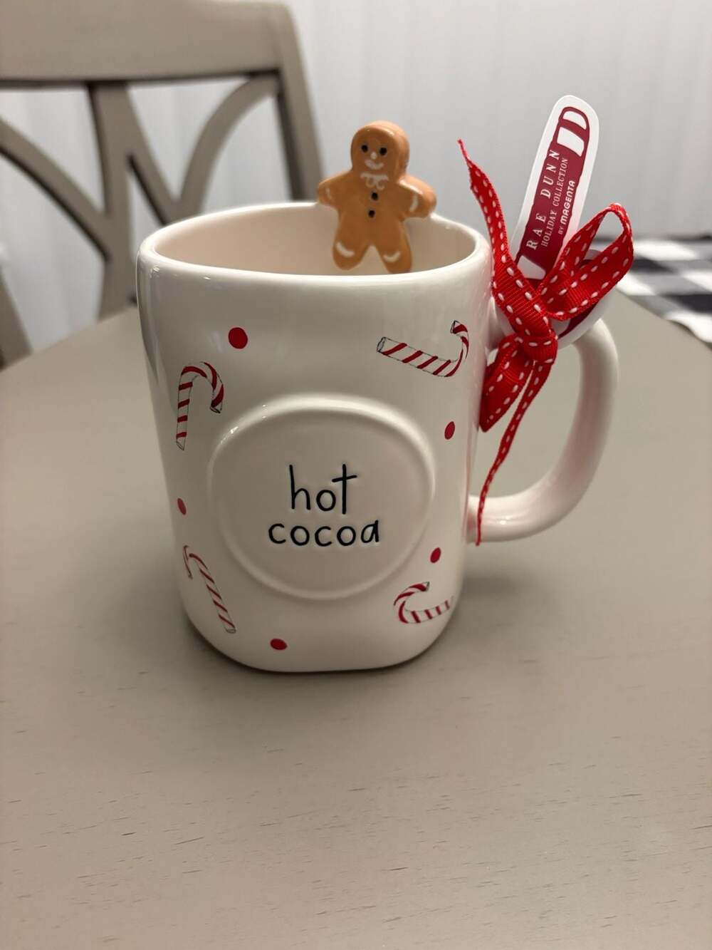 Rae Dunn Hot Cocoa Mug with Gingerbread Man and Candy Canes